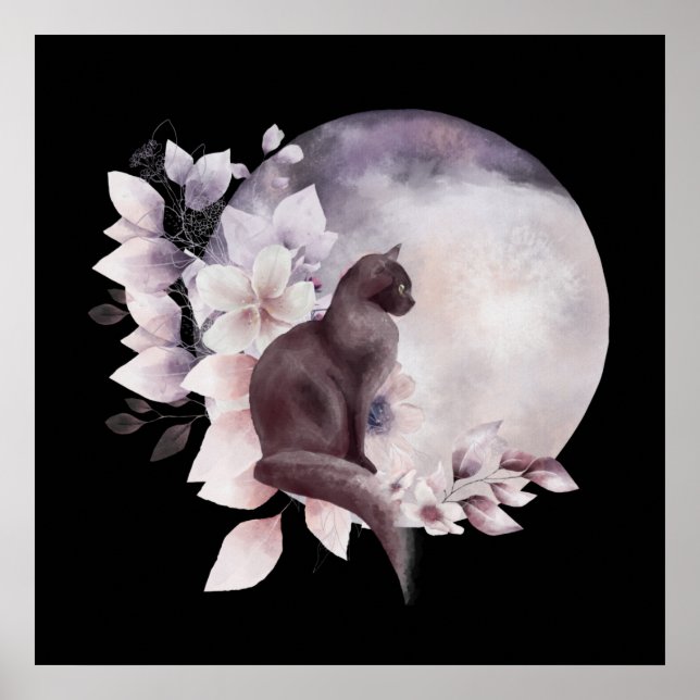Póster Gato negro por una luna llena mágica (Frente)