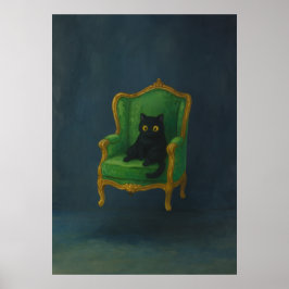 Póster Gato negro Regal en sillón verde