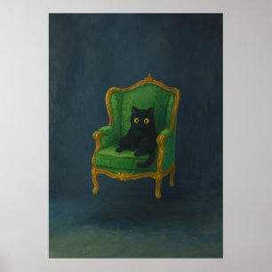 Póster Gato negro Regal en sillón verde