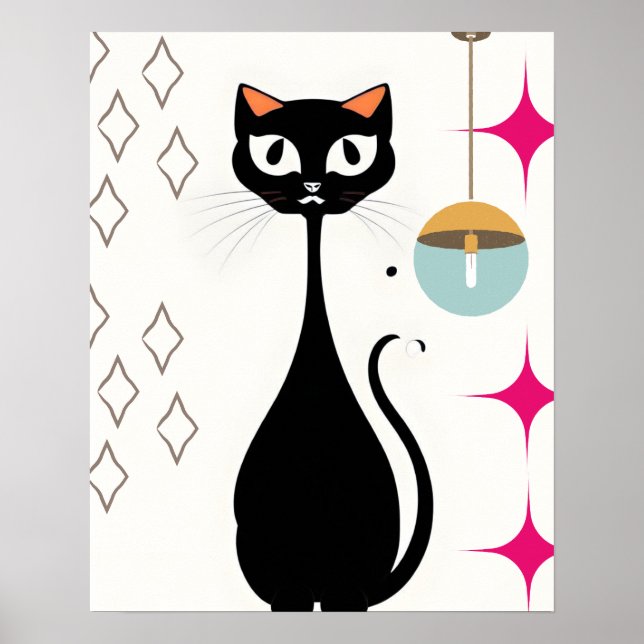 Póster Gato negro Retro Cool (Frente)