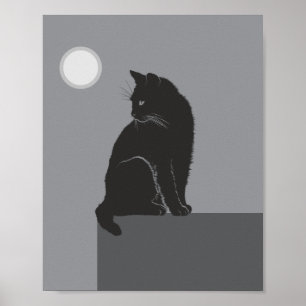 Póster gato negro sentado en la mesa