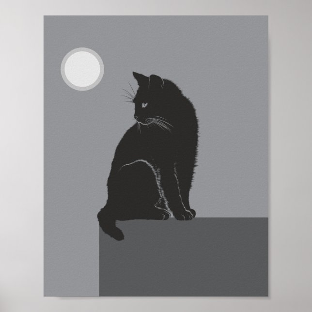 Póster gato negro sentado en la mesa (Frente)
