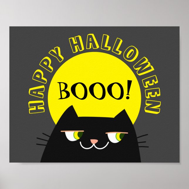 Póster Gato Negro Simple Divertido de Halloween (Frente)
