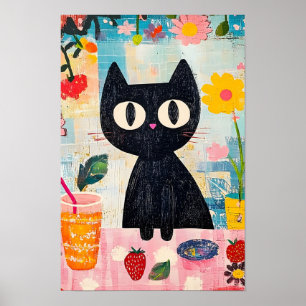 Póster Gato negro simple divertido lindo