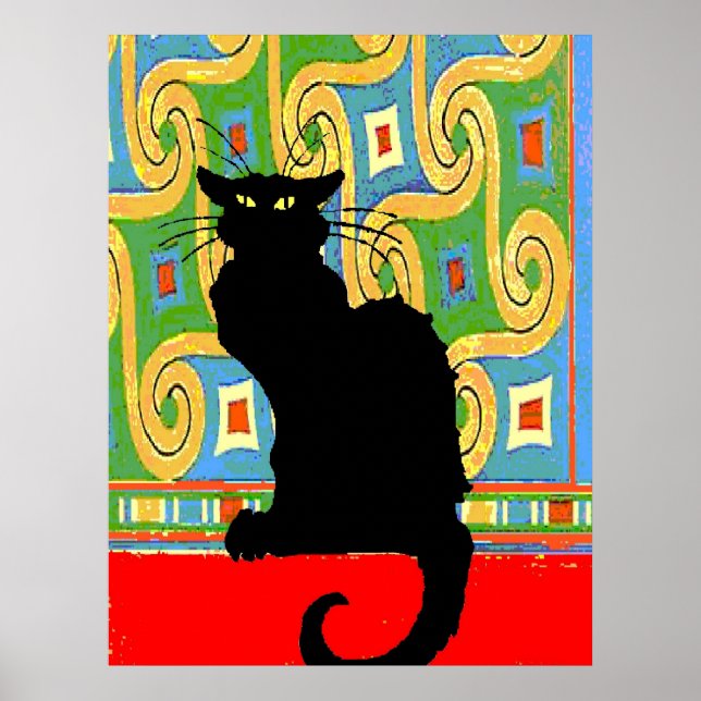 Póster Gato negro sobre fondo de escritorio abstracto (Frente)