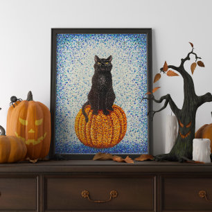 Póster Gato negro sobre la calabaza Poster de Halloween