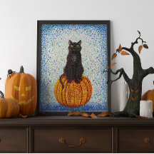 Gato negro sobre la calabaza Poster de Halloween