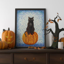 Póster Gato negro sobre la calabaza Poster de Halloween