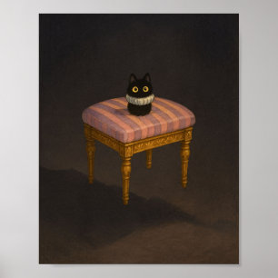 Póster Gato negro sobre la imagen con tiras rosadas