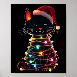 Póster Gato Negro Sombrero de Santa Navidad Meowy Cats 2