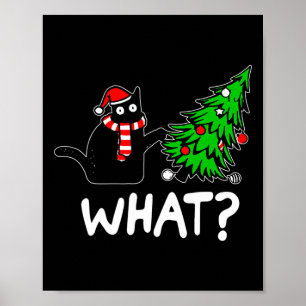 Póster Gato negro travieso divertido empujando el árbol d