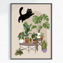 Póster Gato Negro Travieso & Jungla de Monstera