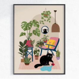 Póster Gato Negro Travieso Lindo Divertido Amante de Gato