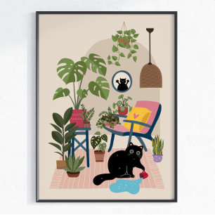 Póster Gato Negro Travieso Lindo Divertido Amante de Gato