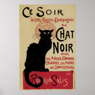 Póster Gato negro vintage art nouveau