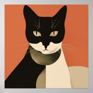 Póster Gato negro y blanco