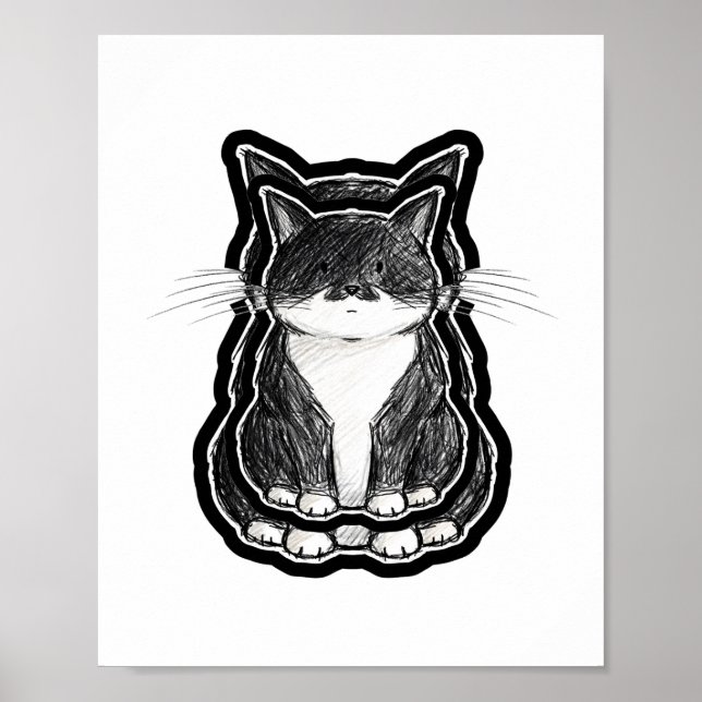 Póster Gato negro y blanco (Frente)