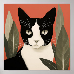 Póster Gato negro y blanco
