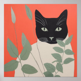 Póster Gato negro y blanco