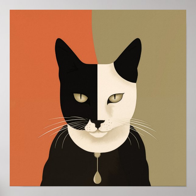 Póster Gato negro y blanco (Frente)
