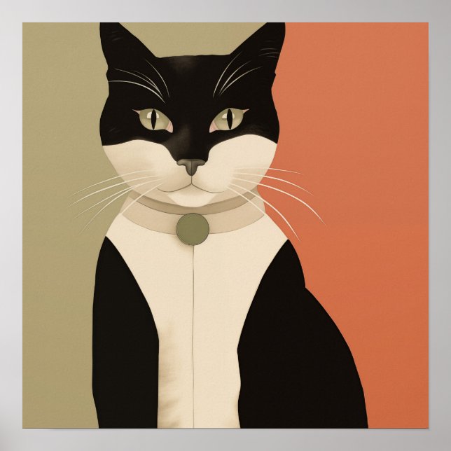 Póster Gato negro y blanco (Frente)