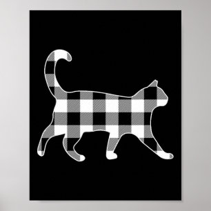 Póster Gato negro y blanco a cuadros de búfalo Feliz Navi