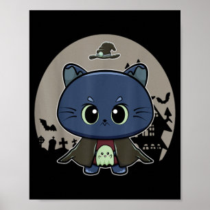 Póster Gato Negro Y Bruja De Terror Felino Para Halloween