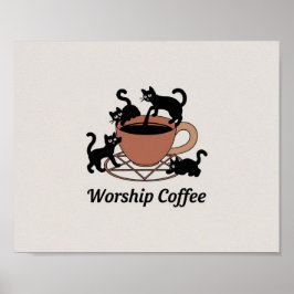 Póster Gato Negro Y Café, Gatitos De Café De Culto