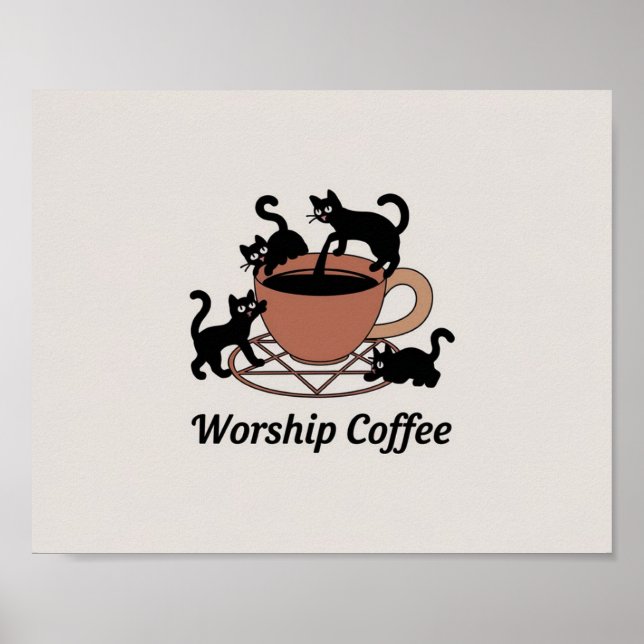 Póster Gato Negro Y Café, Gatitos De Café De Culto (Frente)
