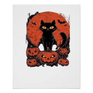 Póster Gato Negro y Calabaza � Magia espeluznante de Hall