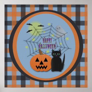 Póster Gato Negro y Calabaza No dan miedo en Halloween