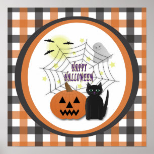 Póster Gato Negro y Calabaza No dan miedo en Halloween