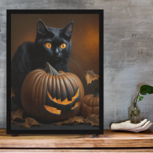 Póster Gato Negro y Jack-O-Lantern