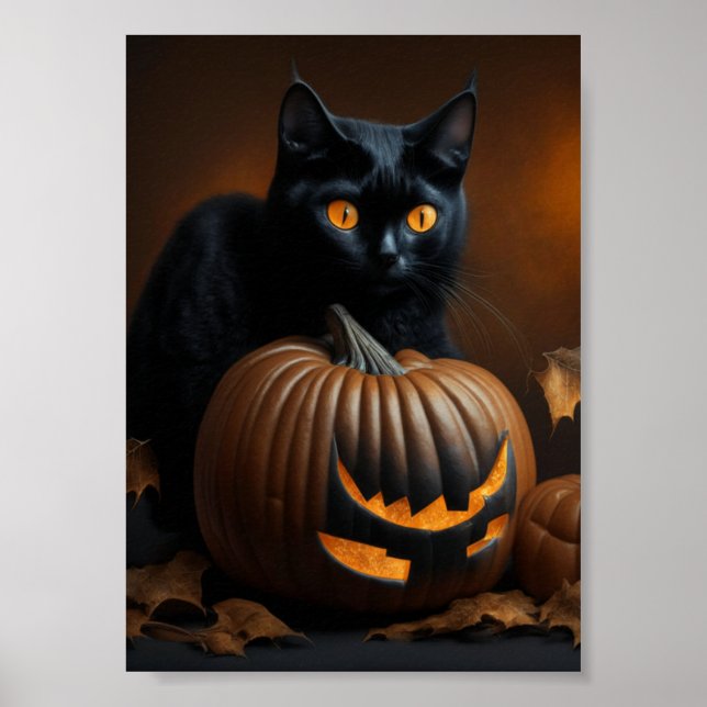 Póster Gato negro y Jack-O-Lantern (Frente)
