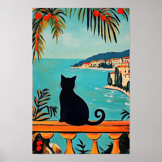 Póster Gato Negro y Mar  (Frente)