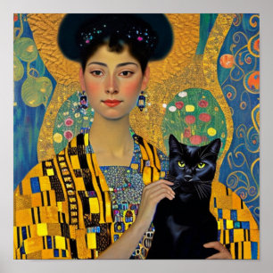 Póster Gato negro y mujer hermosa