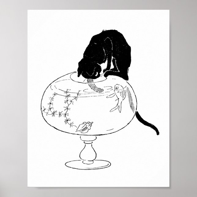 Póster Gato negro y pez dorado, Alexandre Steinlen (Frente)