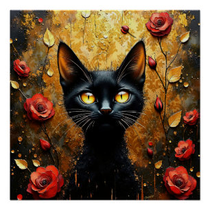 Póster Gato Negro y Rosas