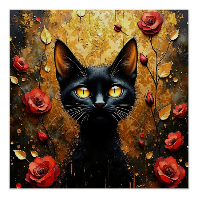 Póster Gato Negro y Rosas (Anverso)