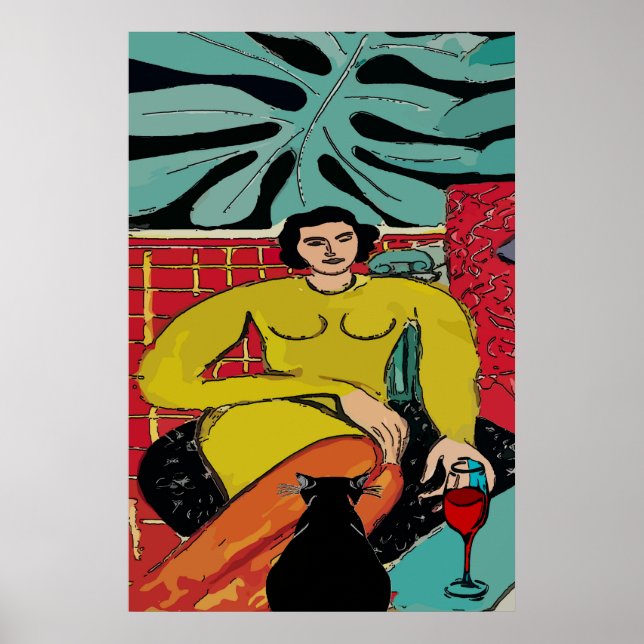 Póster Gato Negro y Vino Tinto (Frente)