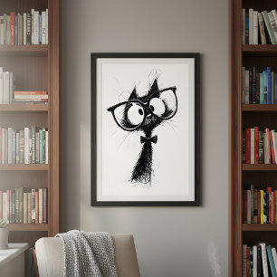 Póster Gato Nerd Caprichoso Minimalista Moderno con Gafas