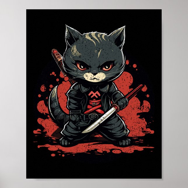 Póster Gato Ninja Samurai Cat (Frente)