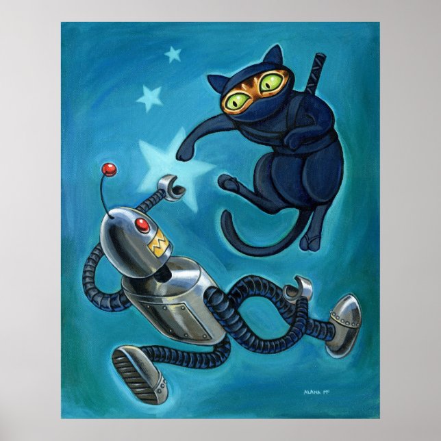 Póster Gato Ninja vs Robot (Frente)