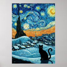 Gato Noche Estrellada inspirado en Van Gogh Cielo