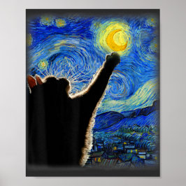 Póster Gato nocturno estrellado, Gato Van Gogh Amante Pap