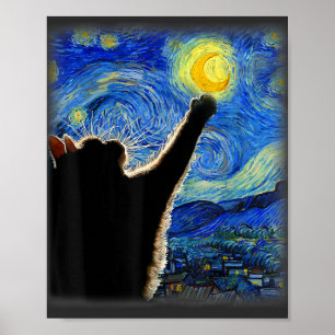 Póster Gato nocturno estrellado, Gato Van Gogh Amante Pap