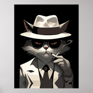 Póster Gato Noir Genial: Felino Suave y Misterioso