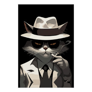 Póster Gato Noir Genial: Felino Suave y Misterioso