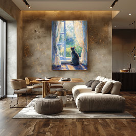 Póster Gato observando desde la ventana de la luz del sol