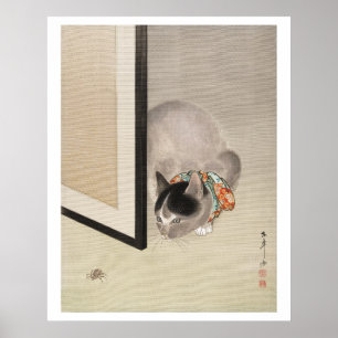 Póster Gato observando una araña (1888–1892) ilustración
